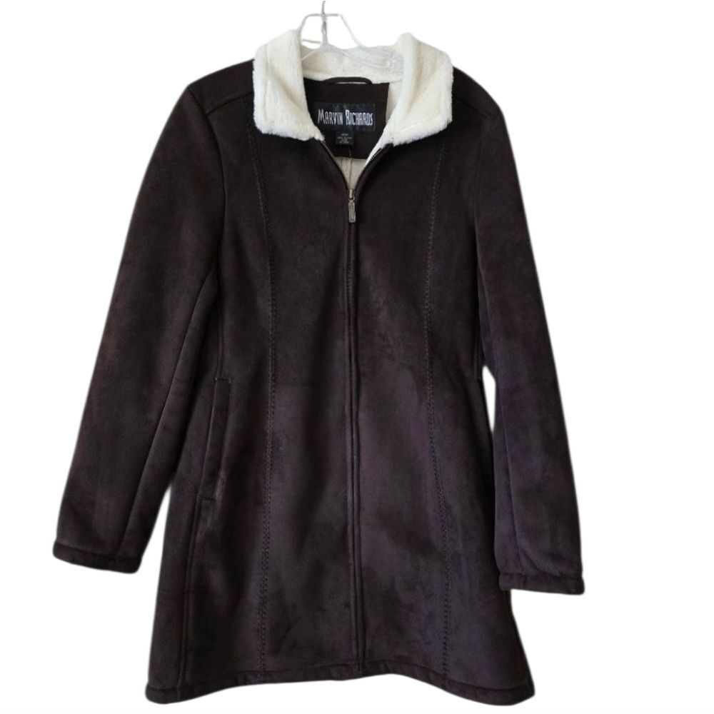 Marvin Richards Women's Brown Coat with White Collar Bohemian Western Medium